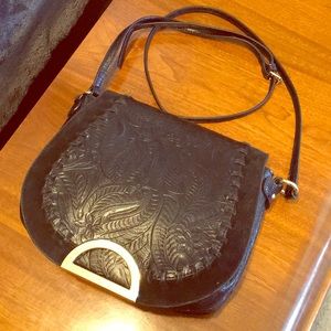 Beautiful Tooled Faux Leather Saddlebag Crossbody